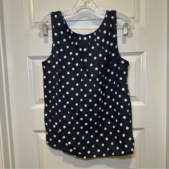 NWT Luca Vanucci Navy Blue Polka Dot Sleeveless Linen Tank Size S - Picture 1 of 10